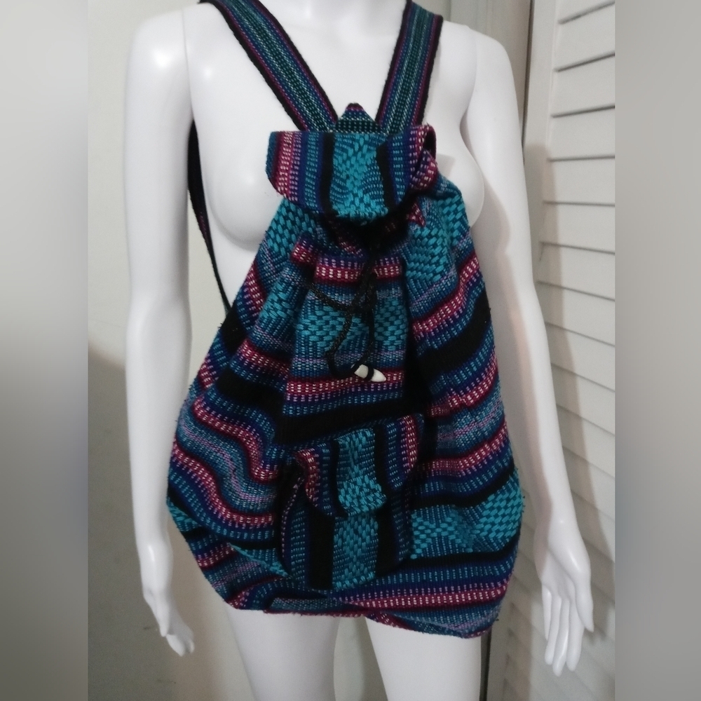 ARTESANIAS SAN MARTIN BAHA CINCH FLAP CLOSE TOP BACKPACK FRONT POCKET LARGE